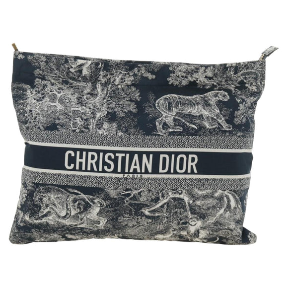 Christian Dior Travel Zip Pouch Nylon Navy Gold Auth hk3820V