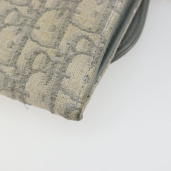 Christian Dior Trotter Canvas Saddle Chain Wallet Light Blue Gold Auth hk3821A
