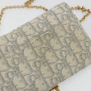 Christian Dior Trotter Canvas Saddle Chain Wallet Light Blue Gold Auth hk3821A-14