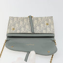 Christian Dior Trotter Canvas Saddle Chain Wallet Light Blue Gold Auth hk3821A-16