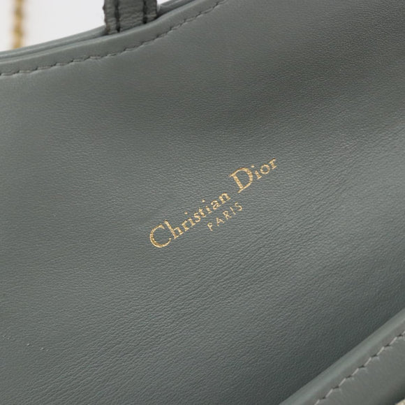 Christian Dior Trotter Canvas Saddle Chain Wallet Light Blue Gold Auth hk3821A