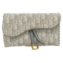 Christian Dior Trotter Canvas Saddle Chain Wallet Light Blue Gold Auth hk3821A-2