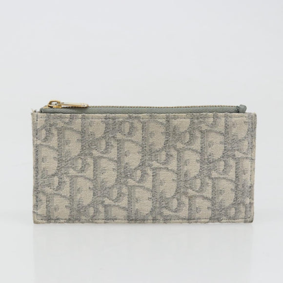 Christian Dior Trotter Canvas Saddle Chain Wallet Light Blue Gold Auth hk3821A