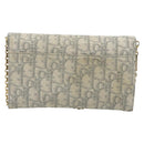 Christian Dior Trotter Canvas Saddle Chain Wallet Light Blue Gold Auth hk3821A-3