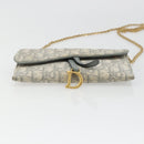 Christian Dior Trotter Canvas Saddle Chain Wallet Light Blue Gold Auth hk3821A-9