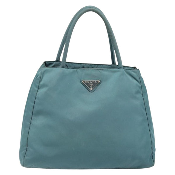 PRADA Tote Bag Nylon Light Blue Silver Auth hk3822