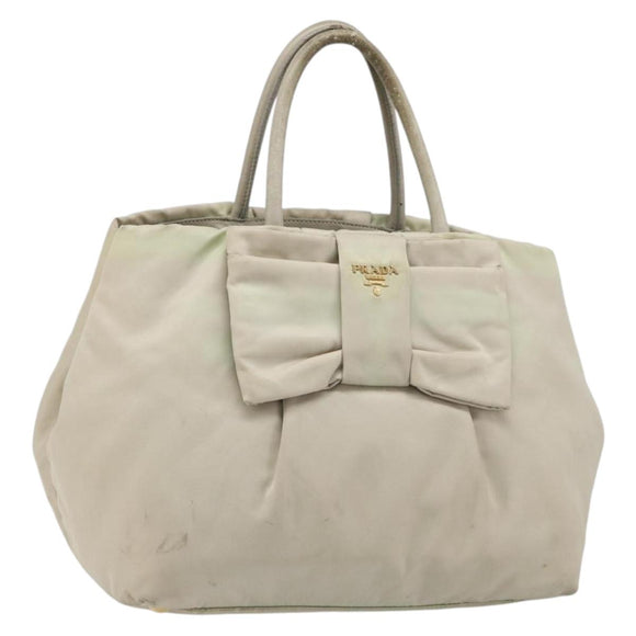 PRADA Tote Bag Nylon Gray Gold Auth hk3823