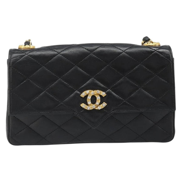 CHANEL Matelasse Bijoux Chain Shoulder Bag Leather Black Gold CC Auth hk3824