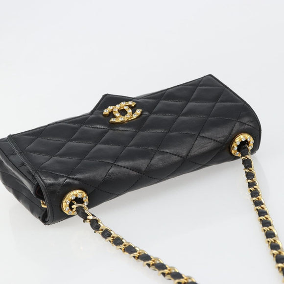 CHANEL Matelasse Bijoux Chain Shoulder Bag Leather Black Gold CC Auth hk3824