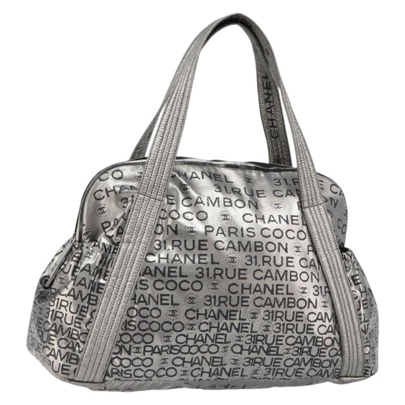 CHANEL Unlimited Tote Bag Coated Canvas Silver CC Auth hk3826