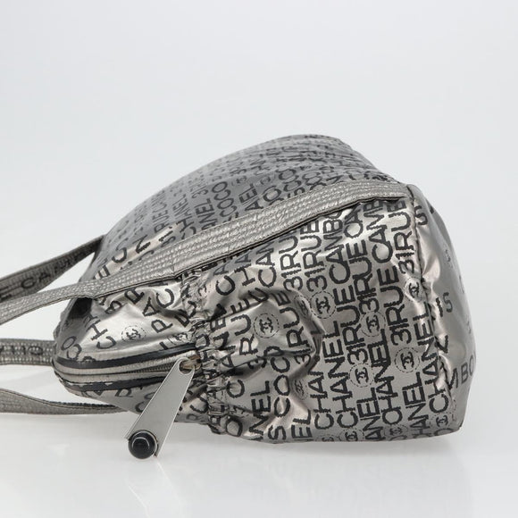 CHANEL Unlimited Tote Bag Coated Canvas Silver CC Auth hk3826
