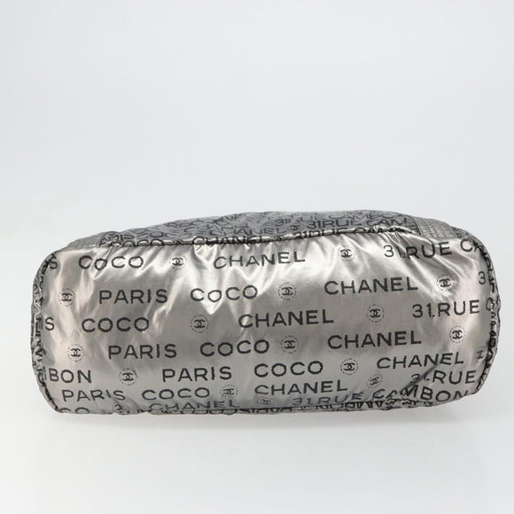 CHANEL Unlimited Tote Bag Coated Canvas Silver CC Auth hk3826