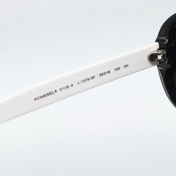 CHANEL Sunglasses Plastic Black White Silver CC Auth hk3828