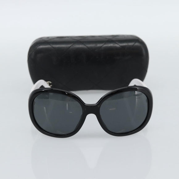 CHANEL Sunglasses Plastic Black White Silver CC Auth hk3828
