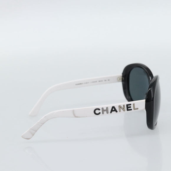 CHANEL Sunglasses Plastic Black White Silver CC Auth hk3828