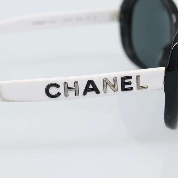 CHANEL Sunglasses Plastic Black White Silver CC Auth hk3828