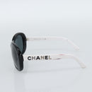 CHANEL Sunglasses Plastic Black White Silver CC Auth hk3828-5