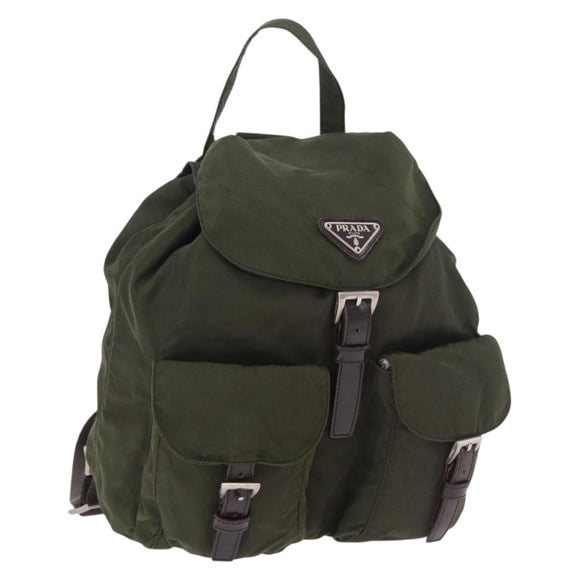 PRADA Backpack Nylon Khaki Silver Auth hk3832