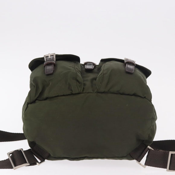 PRADA Backpack Nylon Khaki Silver Auth hk3832