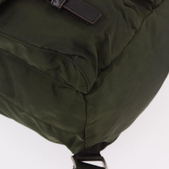 PRADA Backpack Nylon Khaki Silver Auth hk3832