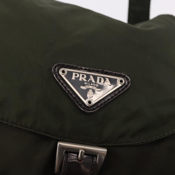 PRADA Backpack Nylon Khaki Silver Auth hk3832