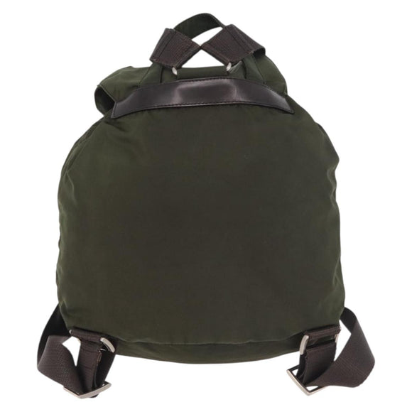 PRADA Backpack Nylon Khaki Silver Auth hk3832