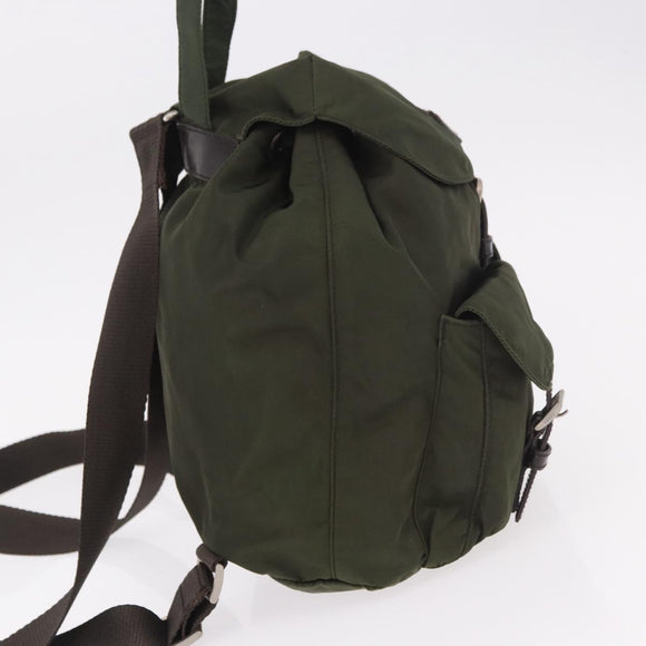 PRADA Backpack Nylon Khaki Silver Auth hk3832