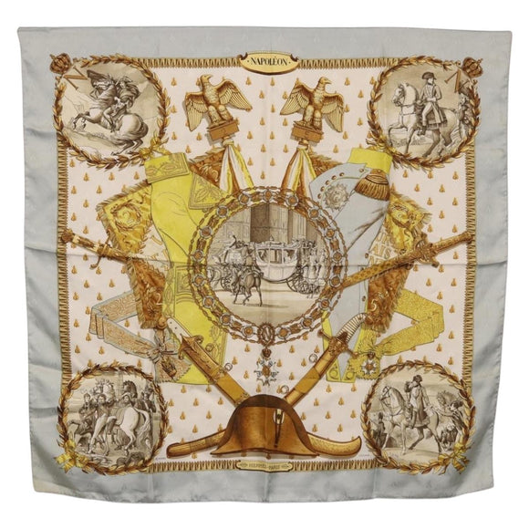 HERMES Carre 90 Scarf ""napoleon"" Silk Gray Auth hk3877