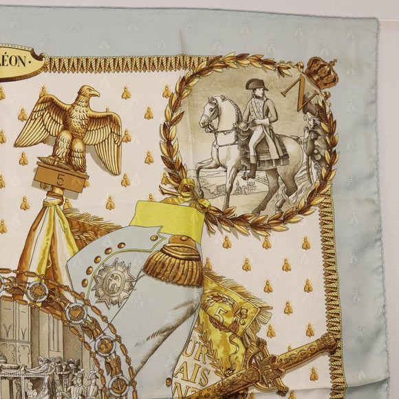 HERMES Carre 90 Scarf ""napoleon"" Silk Gray Auth hk3877
