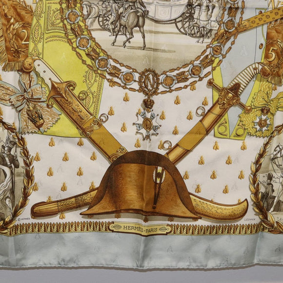 HERMES Carre 90 Scarf ""napoleon"" Silk Gray Auth hk3877