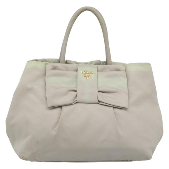 PRADA Hand Bag Nylon Ivory Gold Auth hk3884