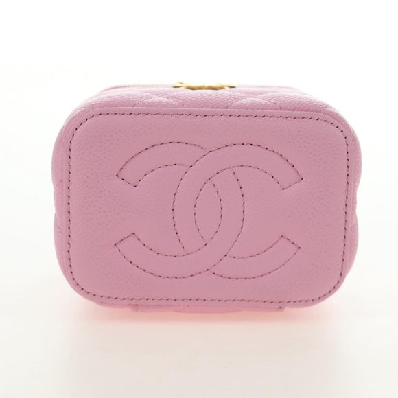 CHANEL Vanity Chain Shoulder Bag Caviar Skin Pink Gold CC Auth hk3887SAM