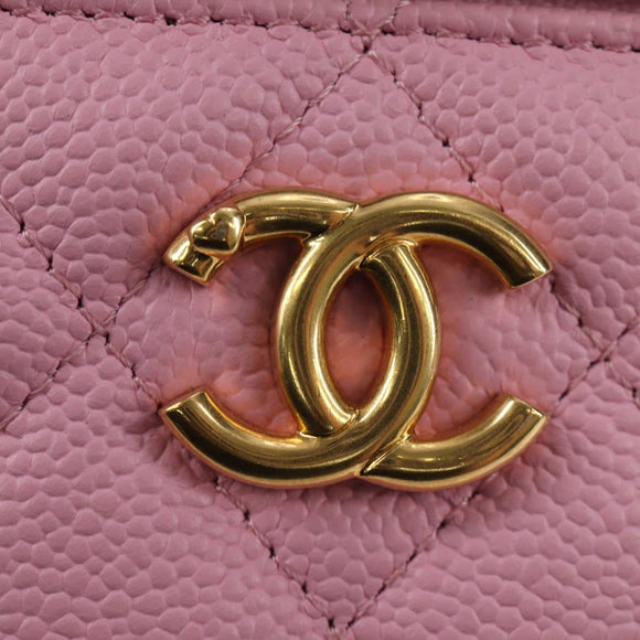CHANEL Vanity Chain Shoulder Bag Caviar Skin Pink Gold CC Auth hk3887SAM