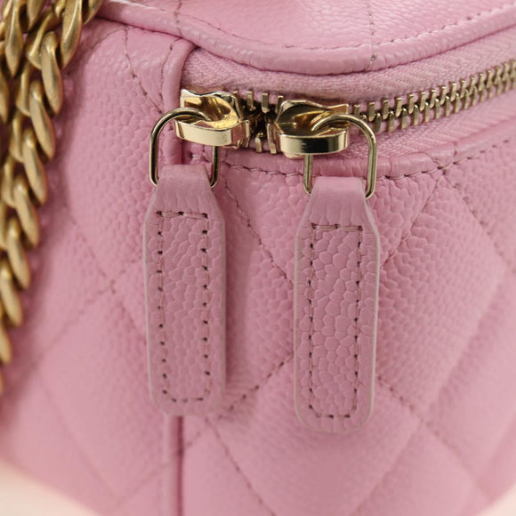 CHANEL Vanity Chain Shoulder Bag Caviar Skin Pink Gold CC Auth hk3887SAM