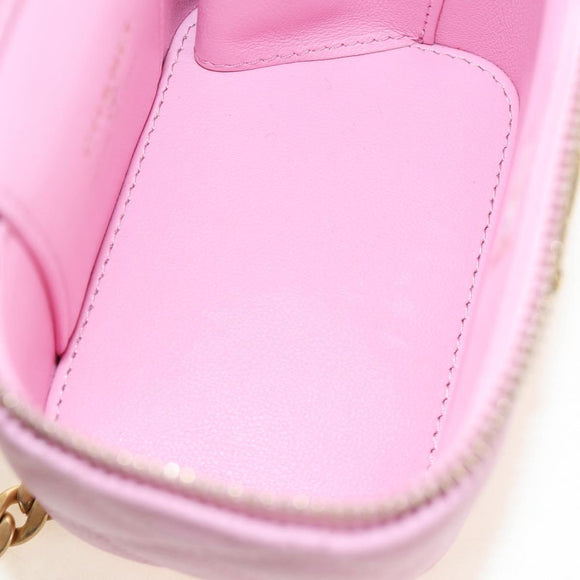 CHANEL Vanity Chain Shoulder Bag Caviar Skin Pink Gold CC Auth hk3887SAM