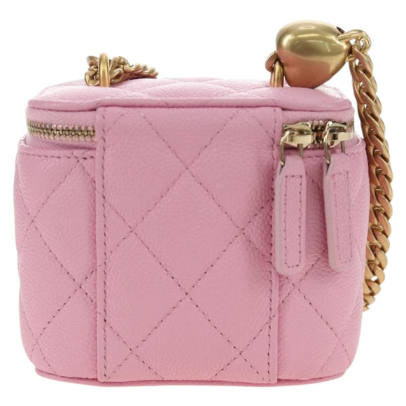 CHANEL Vanity Chain Shoulder Bag Caviar Skin Pink Gold CC Auth hk3887SAM