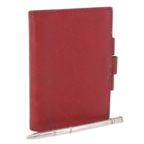 HERMES Agenda Vision & Ballpoint Pen Set Leather Red Auth hk3888