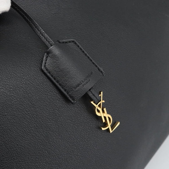 SAINT LAURENT Large Shopping Tote Bag Leather Black Gold Auth hk3891
