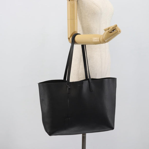 SAINT LAURENT Large Shopping Tote Bag Leather Black Gold Auth hk3891