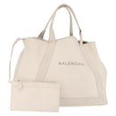 BALENCIAGA Navy Cabas M Hand Bag Leather White Silver 339936 Auth hk3892-1