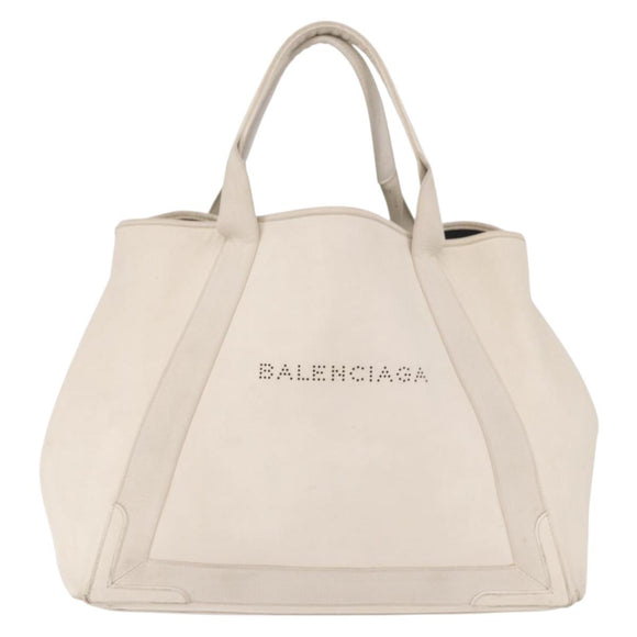 BALENCIAGA Navy Cabas M Hand Bag Leather White Silver 339936 Auth hk3892