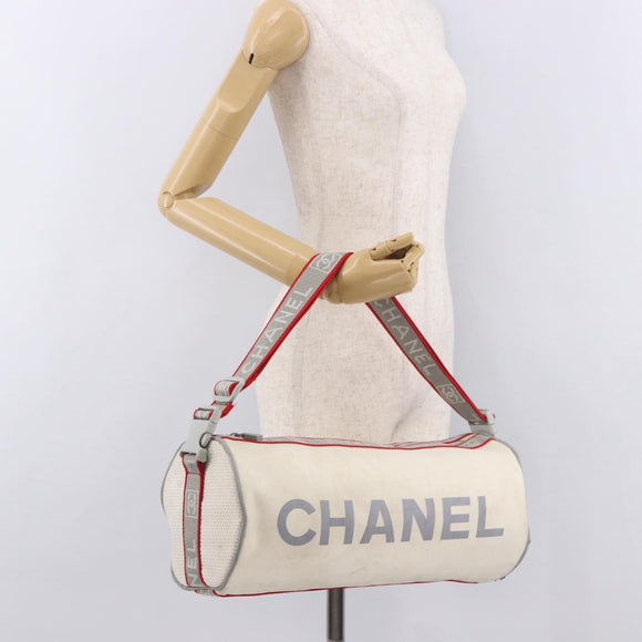 CHANEL Chanel Sports Shoulder Bag Nylon White Silver CC Auth hk3904