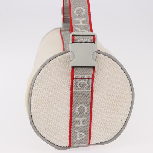 CHANEL Chanel Sports Shoulder Bag Nylon White Silver CC Auth hk3904