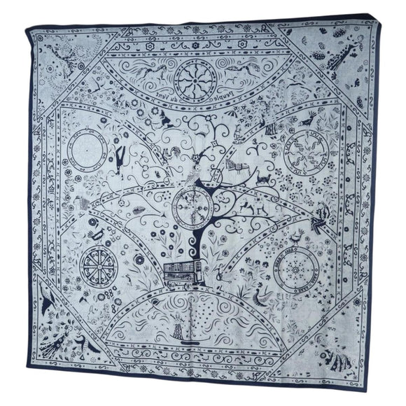 HERMES Carre 140 Scarf ""Peuple Du Vent"" Cashmere Navy Auth hk3921M