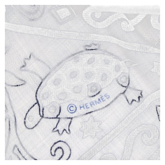 HERMES Carre 140 Scarf ""Peuple Du Vent"" Cashmere Navy Auth hk3921M