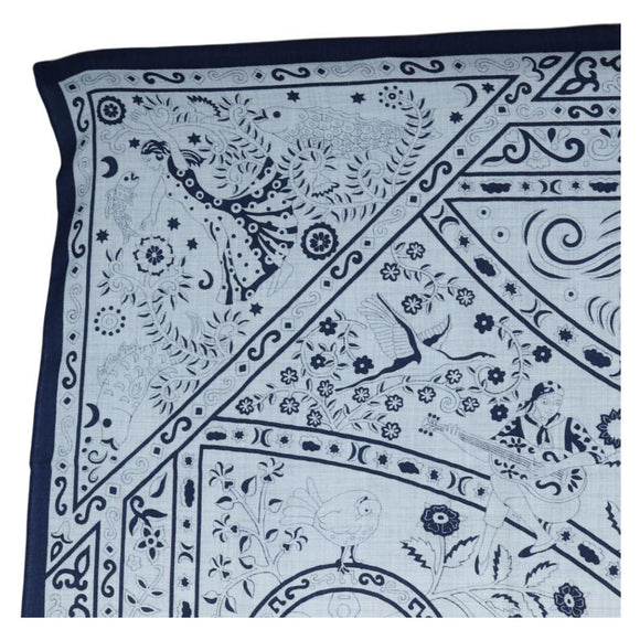 HERMES Carre 140 Scarf ""Peuple Du Vent"" Cashmere Navy Auth hk3921M