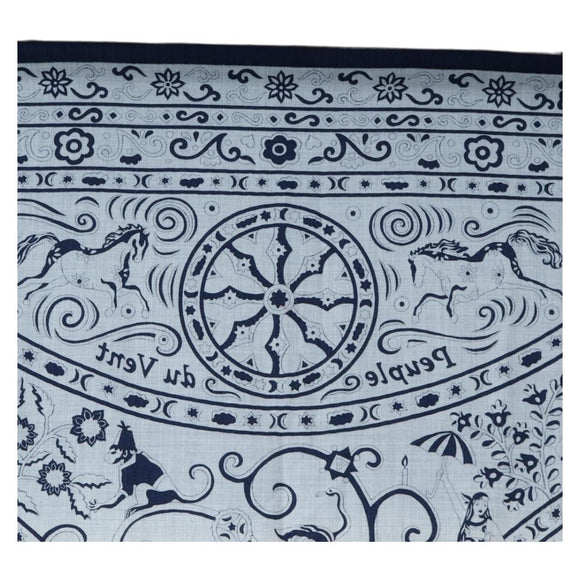 HERMES Carre 140 Scarf ""Peuple Du Vent"" Cashmere Navy Auth hk3921M