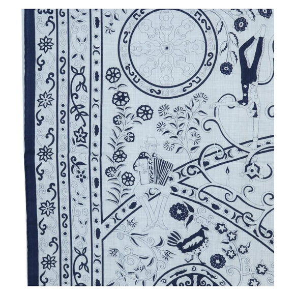 HERMES Carre 140 Scarf ""Peuple Du Vent"" Cashmere Navy Auth hk3921M