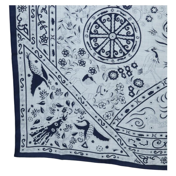 HERMES Carre 140 Scarf ""Peuple Du Vent"" Cashmere Navy Auth hk3921M