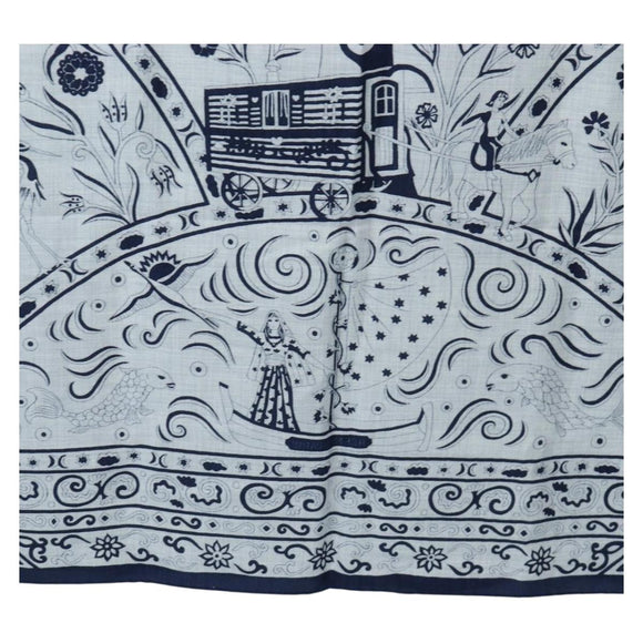HERMES Carre 140 Scarf ""Peuple Du Vent"" Cashmere Navy Auth hk3921M